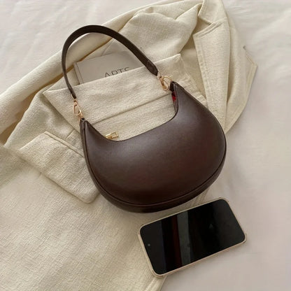 Women's Moon-shaped PU Shoulder Bag with Sequined Detail