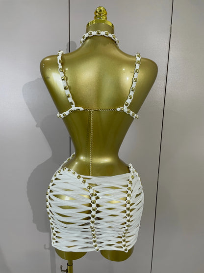 White Halter Neck Mini Dress for Women
