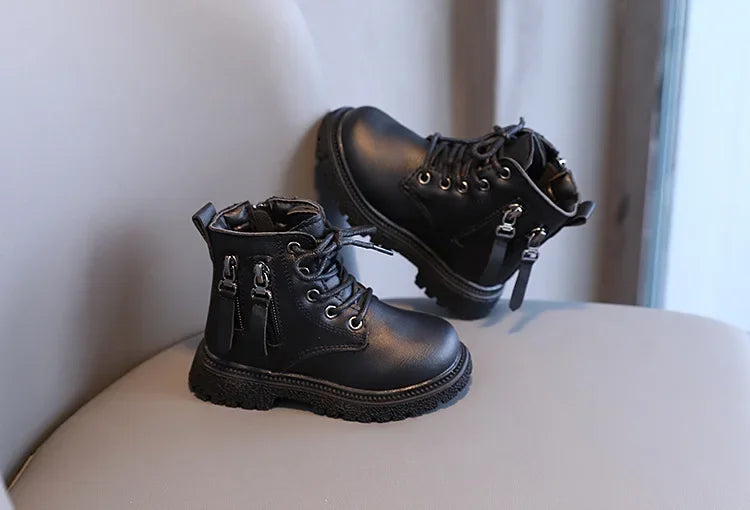 Burgundy PU Leather Ankle Boots for Kids