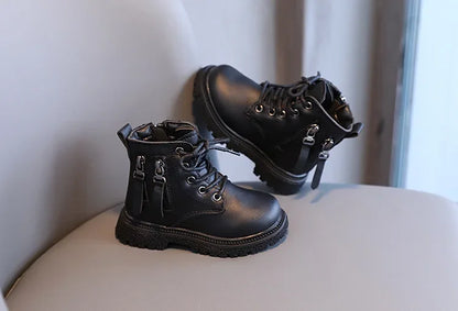 Burgundy PU Leather Ankle Boots for Kids