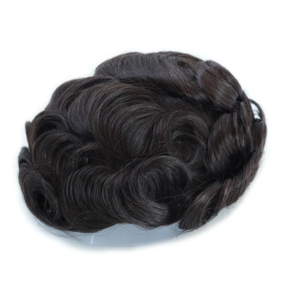 Curly Human Hair Toupee for Men Full PU Natural Color