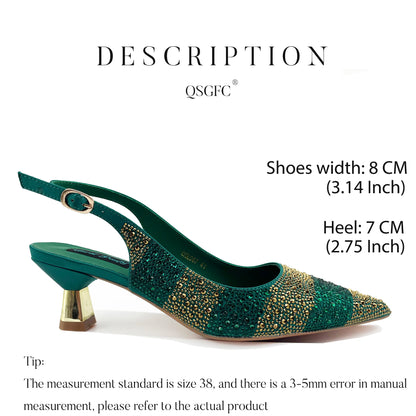 Italian Luxury Green Rhinestone Shoes and Bag Set