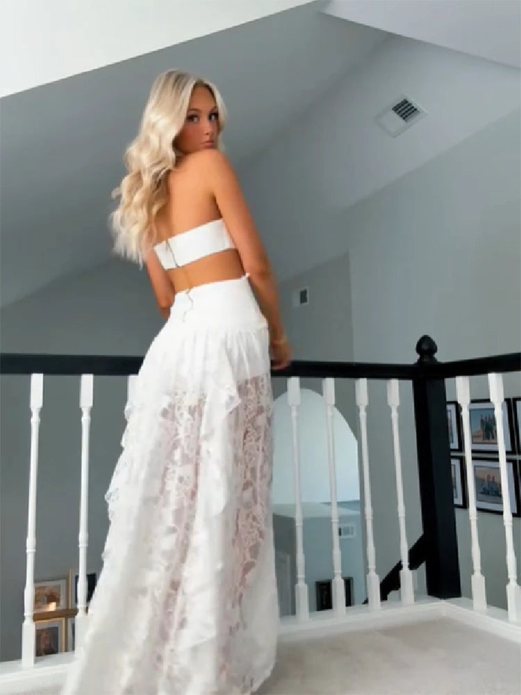 Sexy Lace Patchwork Halter Evening Gown for Women