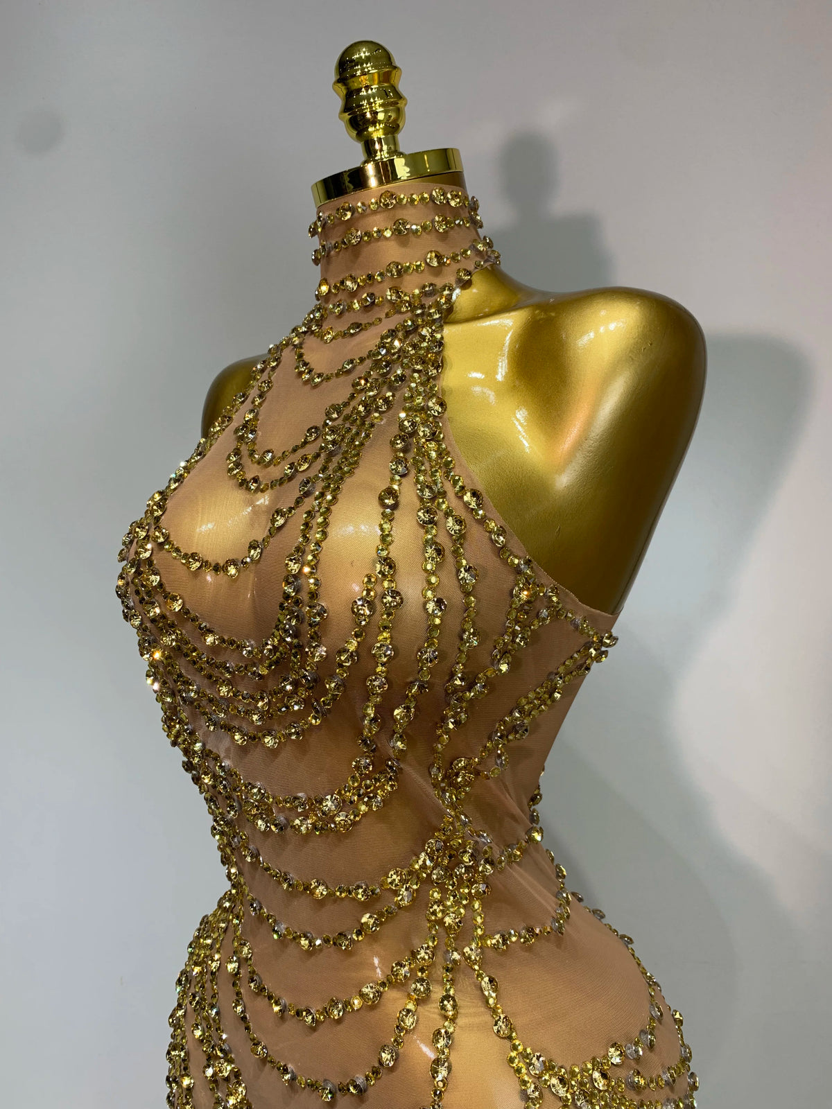Sparkly Rhinestone Transparent Mesh Long Dress