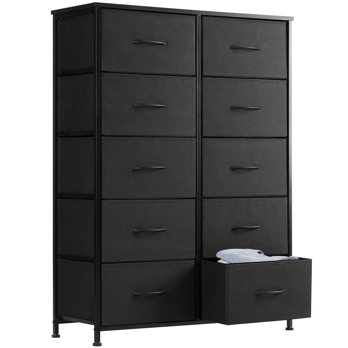 JHK Bedside Table with 10 Fabric Drawers and Steel Frame