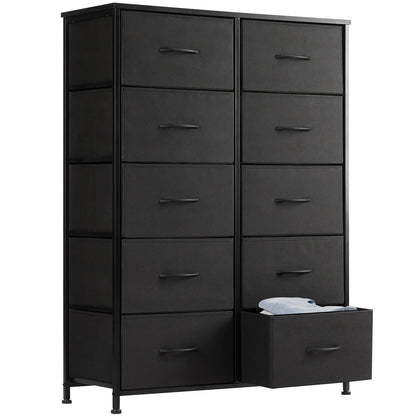 JHK Bedside Table with 10 Fabric Drawers and Steel Frame