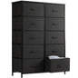 JHK Bedside Table with 10 Fabric Drawers and Steel Frame