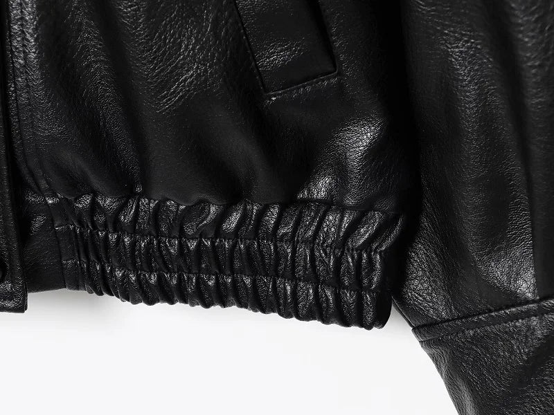 Faux Leather Oversize Bomber Jacket for Women