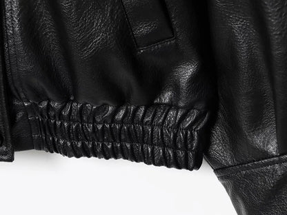 Faux Leather Oversize Bomber Jacket for Women