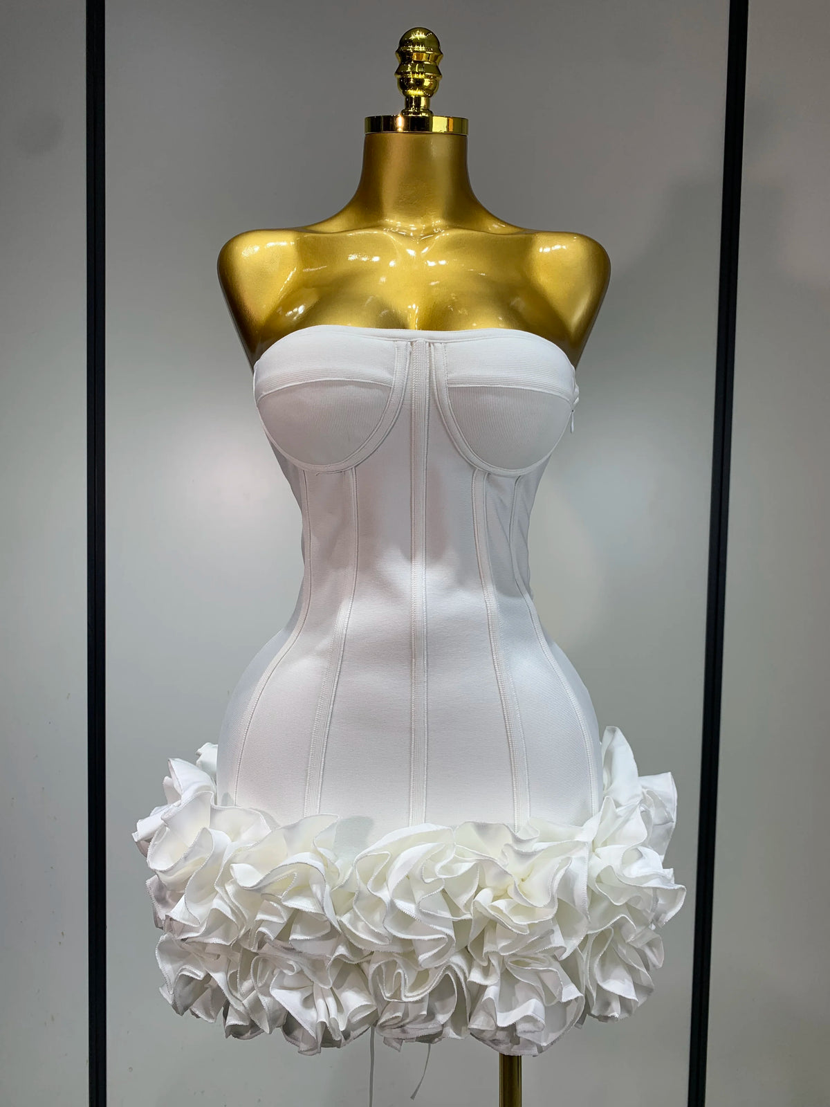 Women Strapless Backless Flower Embellished Mini Dress