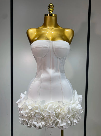 Women Strapless Backless Flower Embellished Mini Dress