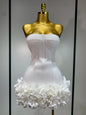 Women Strapless Backless Flower Embellished Mini Dress