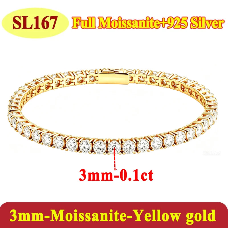 Moissanite Tennis Chain Bracelets 925 Sterling Silver