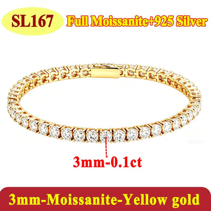 Moissanite Tennis Chain Bracelets 925 Sterling Silver