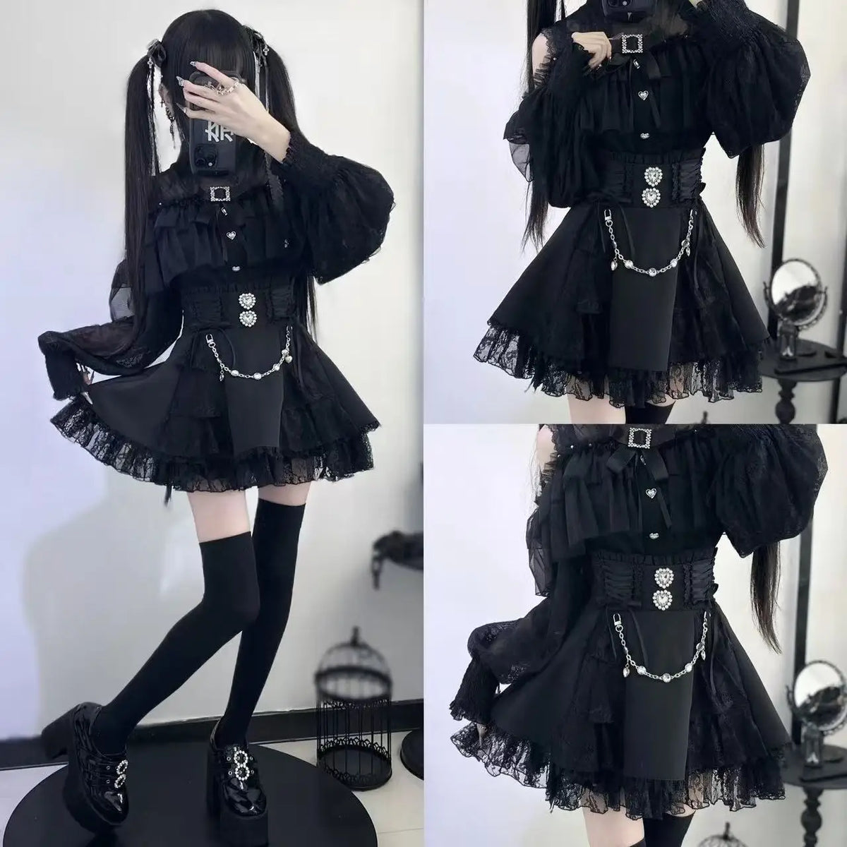 Japanese Sweet Lolita Mini Skirt Women Retro Lace Skirt