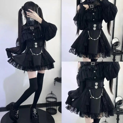 Japanese Sweet Lolita Mini Skirt Women Retro Lace Skirt