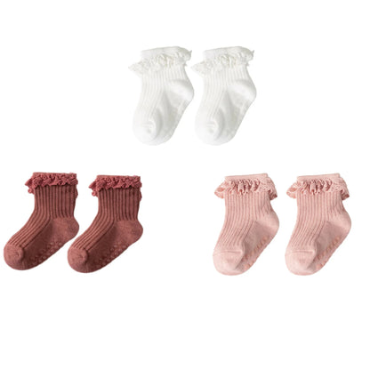 Cotton Lace Socks for Toddler Girls Non-slip Half Knee