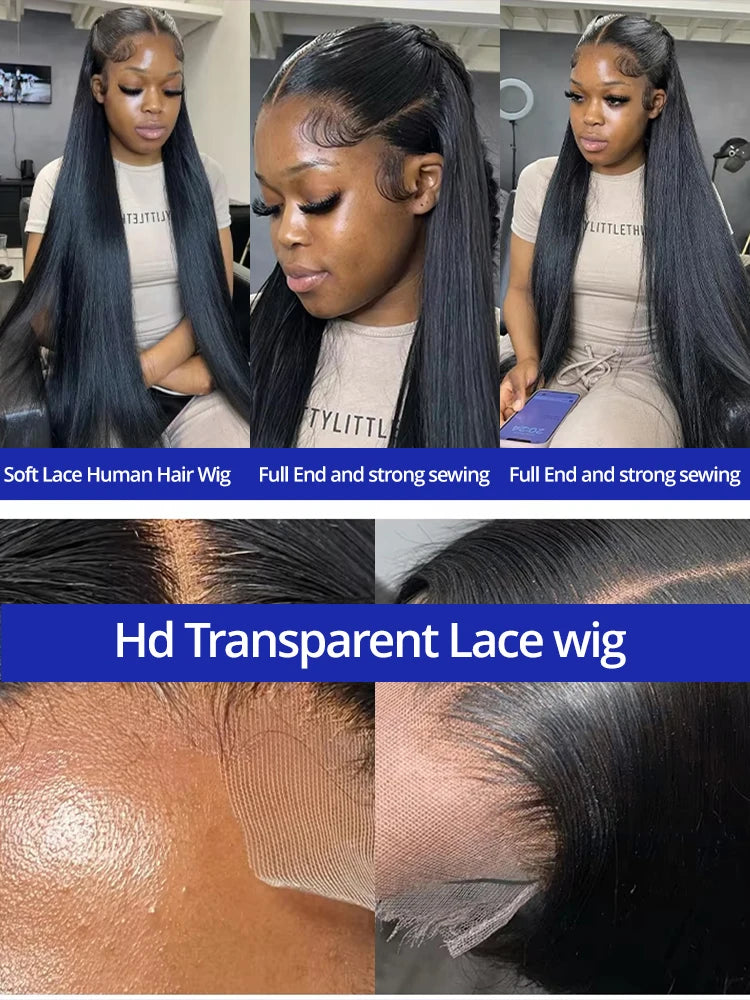 40 Inch Bone Straight Human Hair Wig Brazilian Lace Front Wig