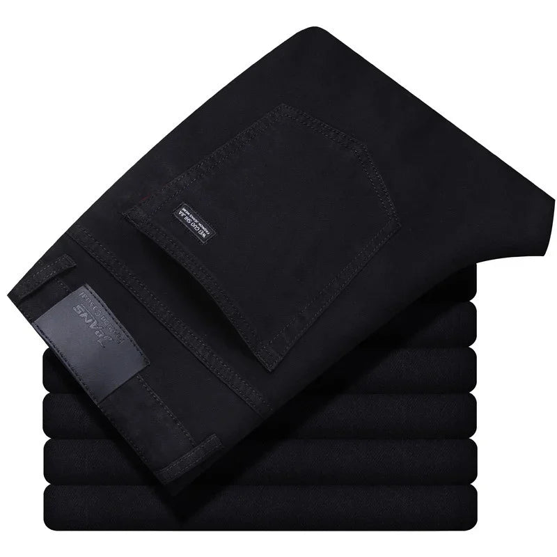 Men's Soft Stretch Black Denim Biker Jeans