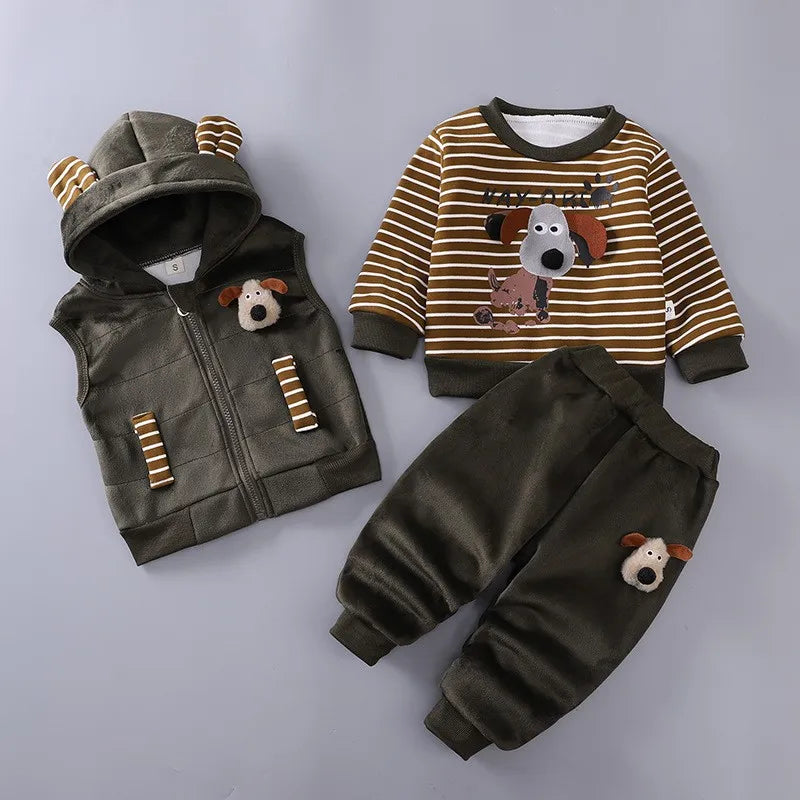 Baby Boys Cartoon Dog Fleece Vest Coat Pants Set