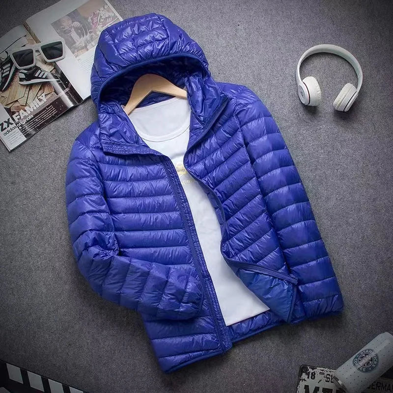 Men's Ultra Light Duck Down Hooded Winter Jacket 5XL