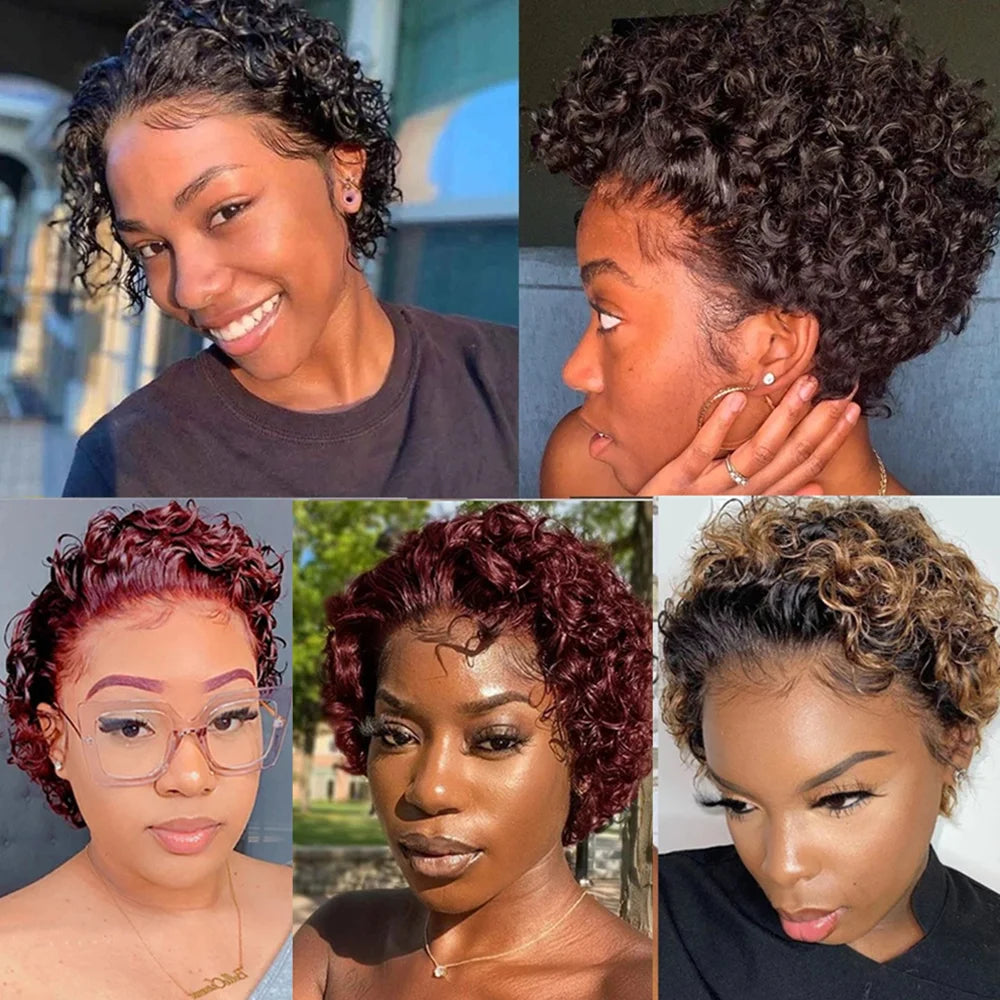 Pixie Cut Curly Human Hair Wig 13x1 Lace Frontal