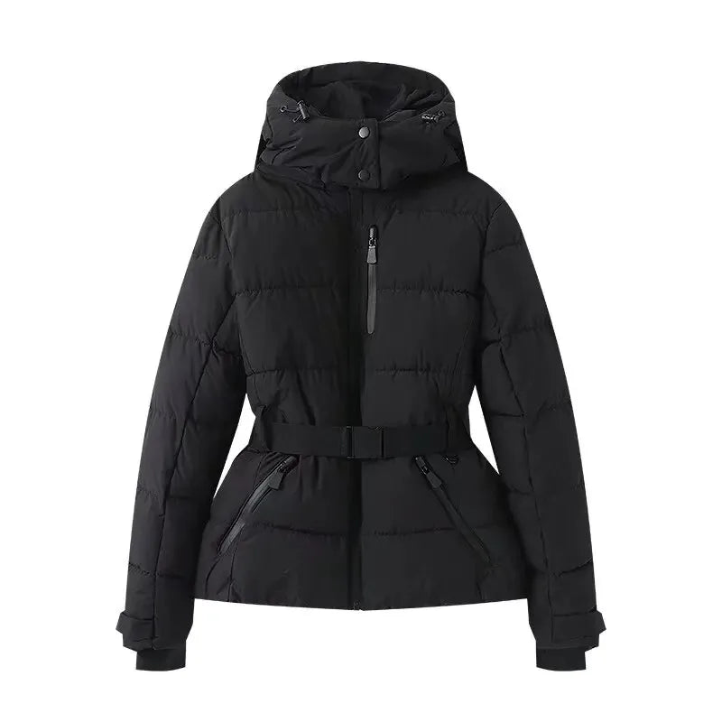 Women's Hooded Padded Winter Parka with Belt