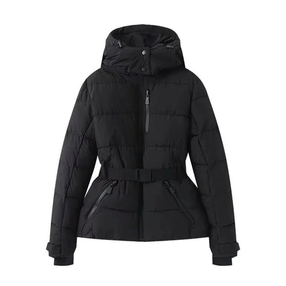 Women's Hooded Padded Winter Parka with Belt