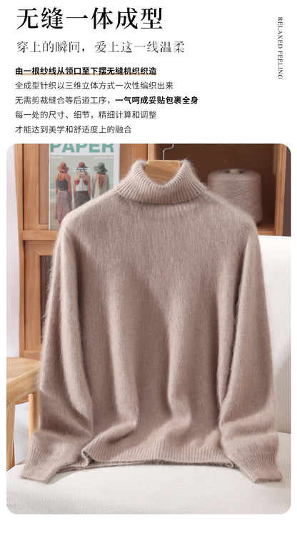 Mink Fur High Collar Pullover Sweater for Women