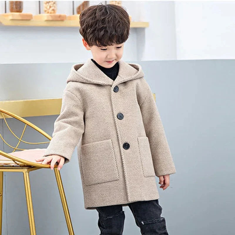 Winter Woolen Jacket for Boys Casual Hooded Coat