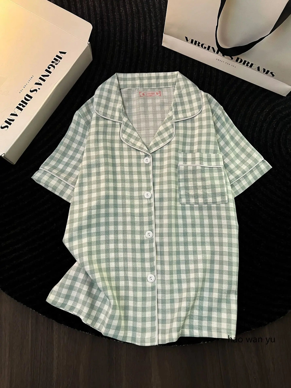 Japanese Minimalist Women's Pink Plaid Pajamas