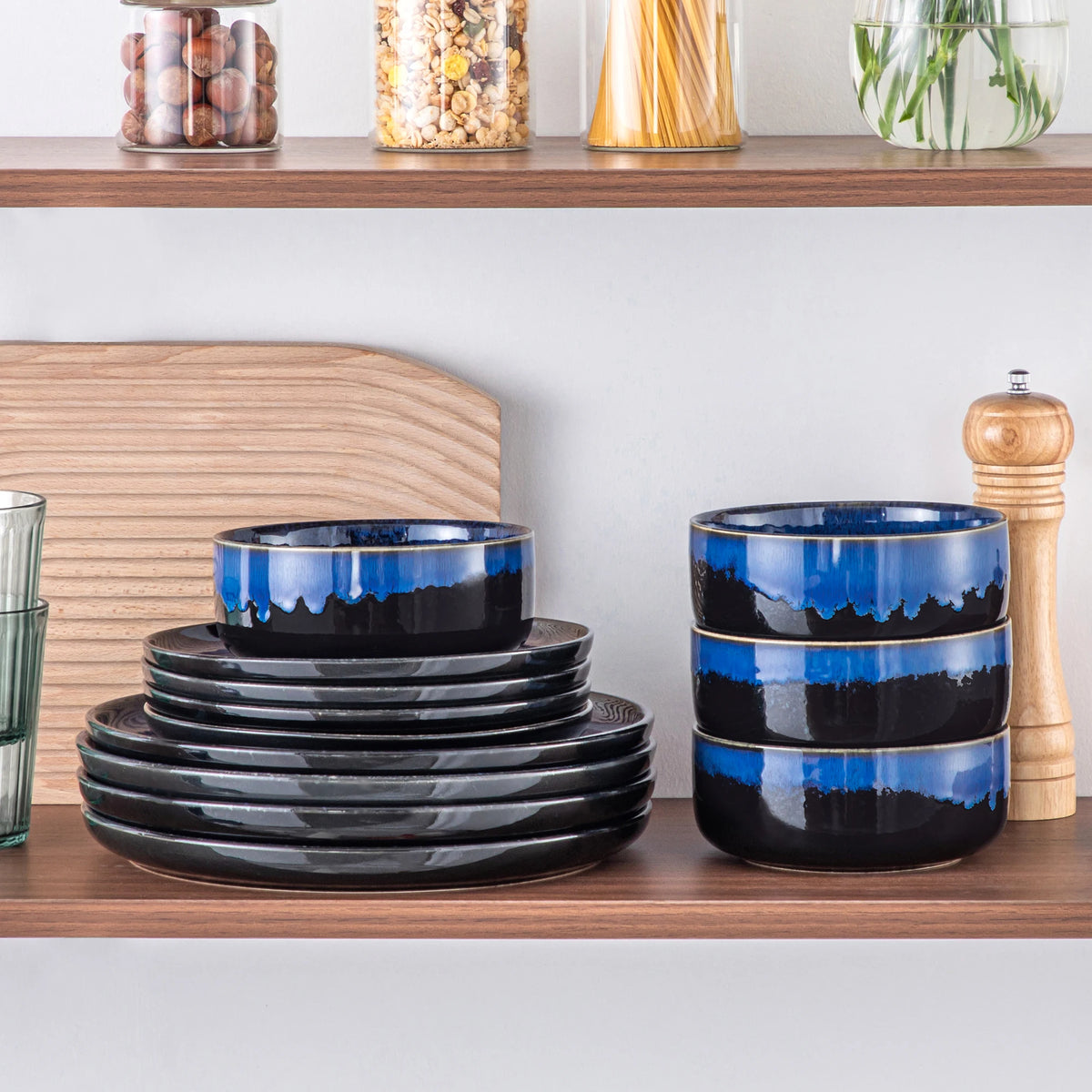 Starry Blue Reactive Glaze Stoneware Dinnerware Set