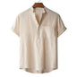 Men's Cotton Linen Short Sleeve T-Shirt Casual Beach Top