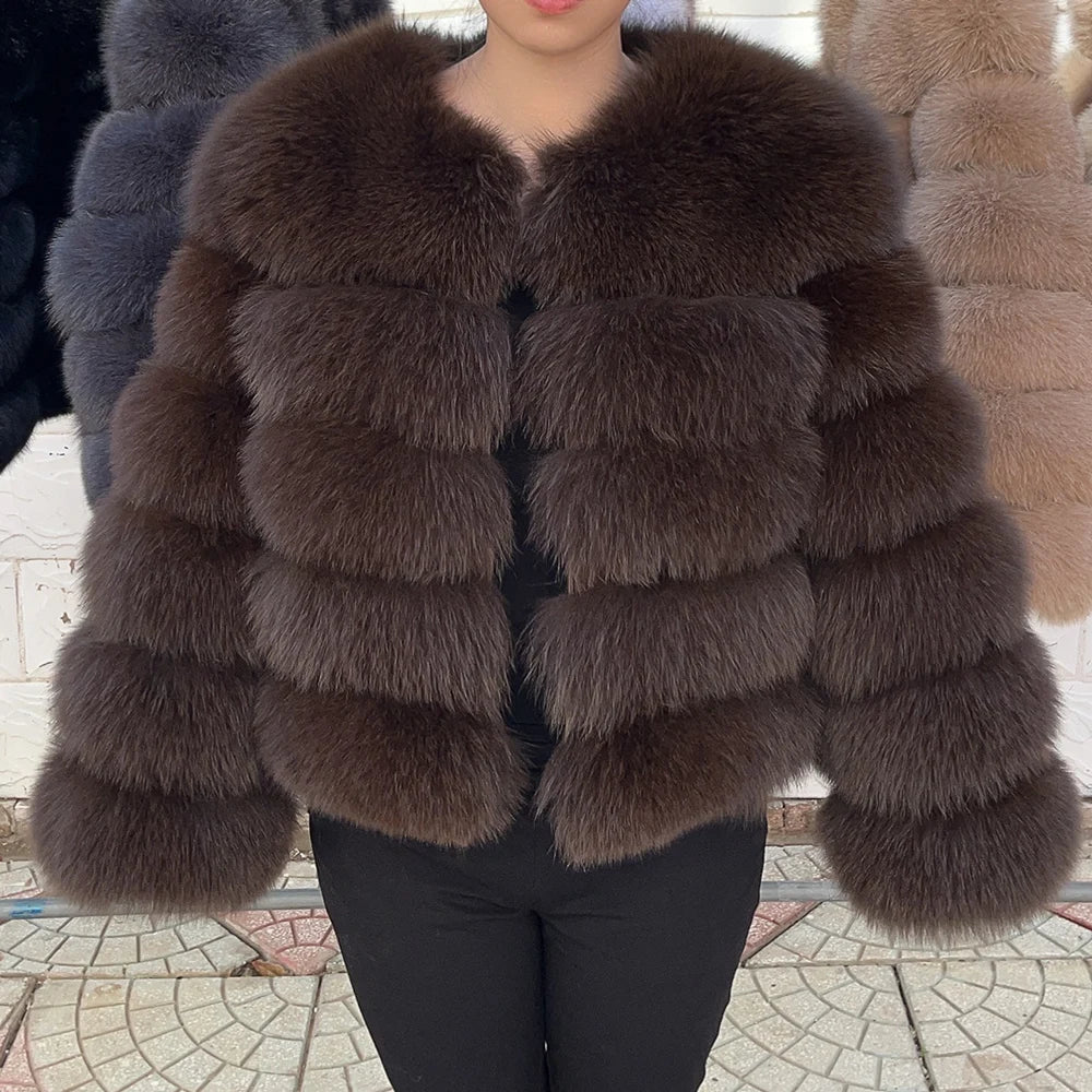 QUEENTINA Brown Fox Fur Coat for Women