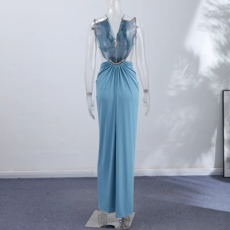Backless Halter Dress for Women in Solid Polyester