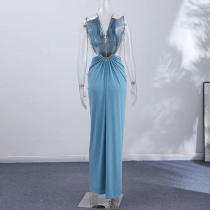 Backless Halter Dress for Women in Solid Polyester