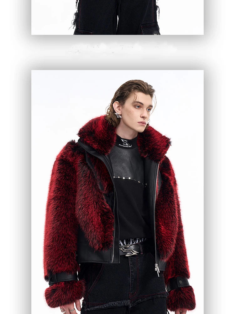 Thick Warm Patchwork Faux Fur Coat for Men