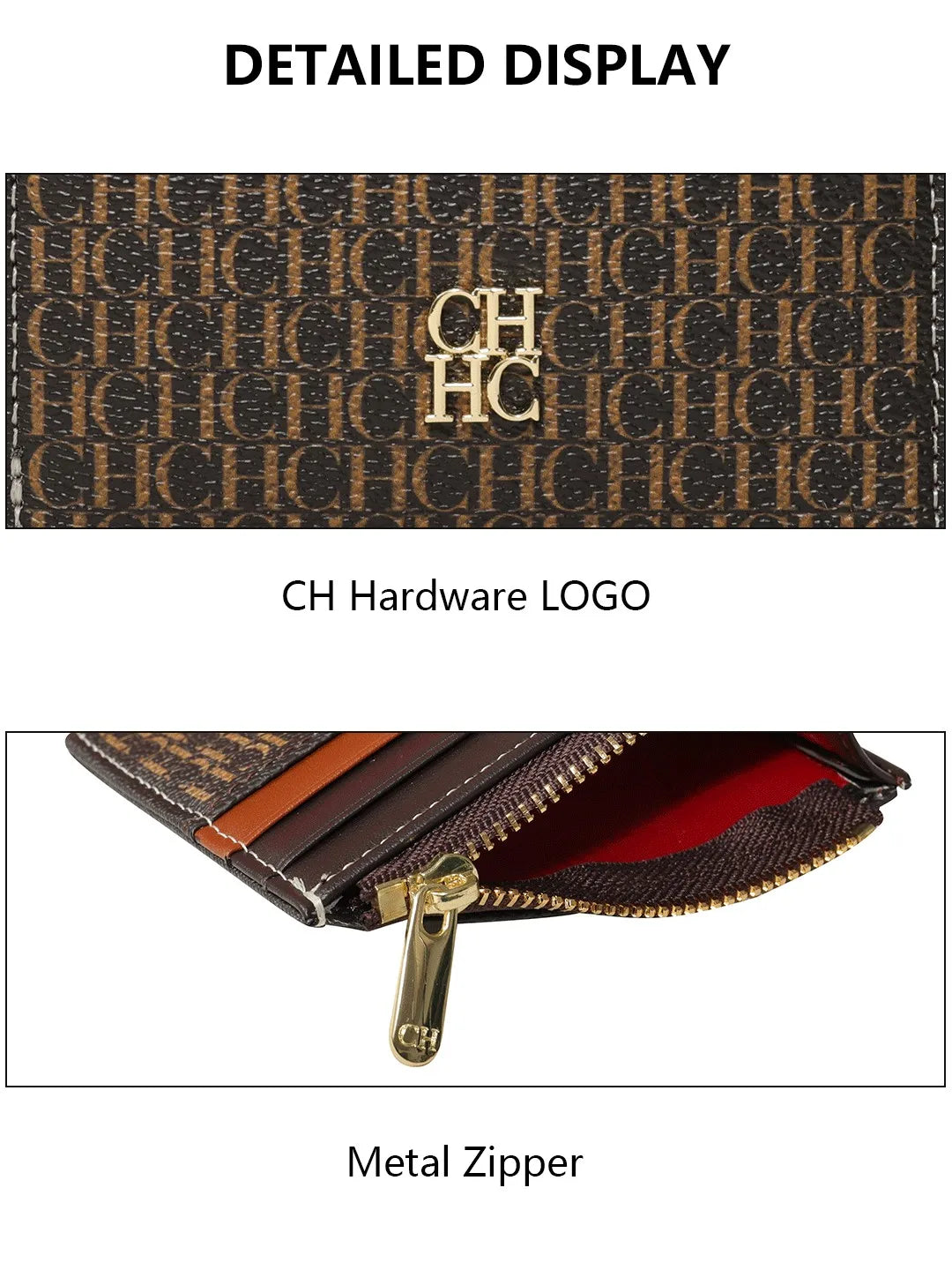 CH Women's Zipper Wallet with Letter Decoration