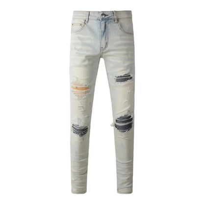 Men's Retro Wash Low Rise Elastic Skinny Denim Jeans