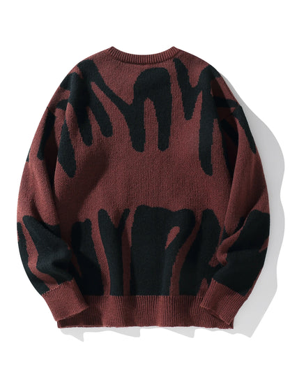 Irregular Jacquard Pattern Pullover Sweater Men Casual