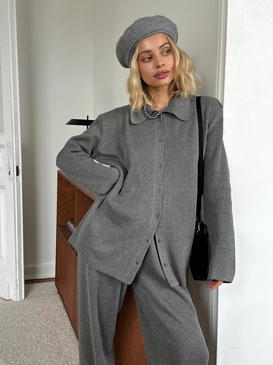 Knit Cardigan Pants Set for Women - Thick and Warm Outfit