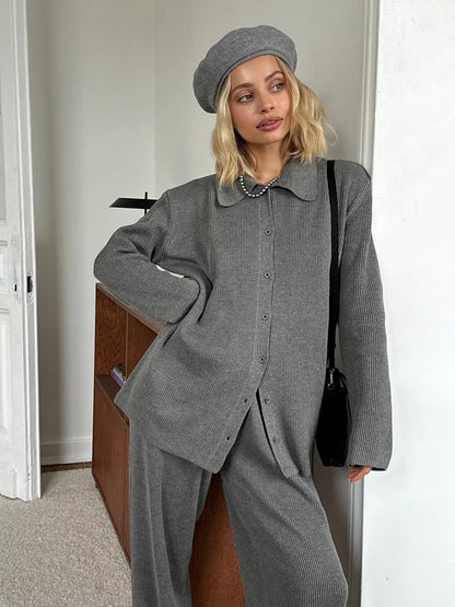 Knit Cardigan Pants Set for Women - Thick and Warm Outfit