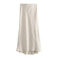 Vintage Satin Solid Long Skirt Women High Waist