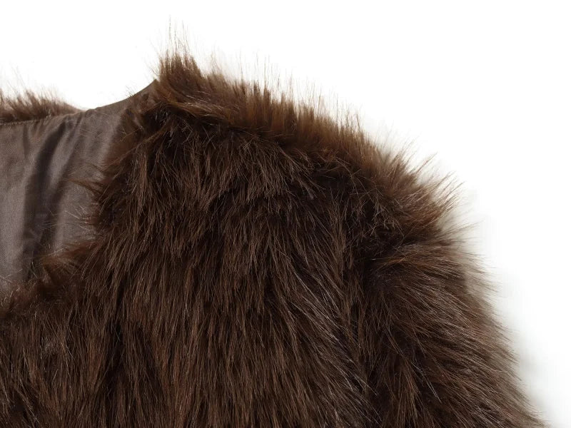 Women's Faux Fur Round Neck Short Jacket