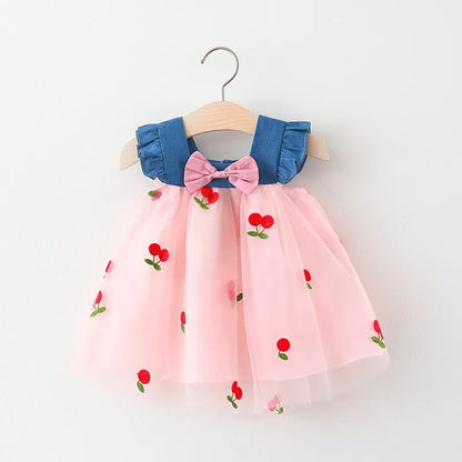 Baby Girl Summer Cherry Mesh Dress