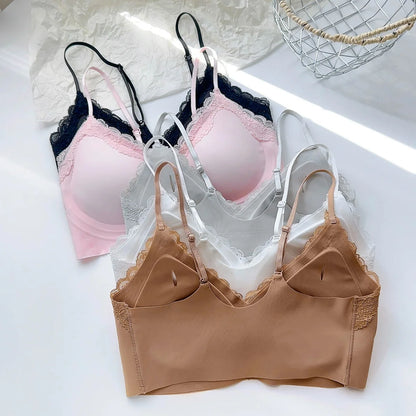 French Lace V Neck Seamless Wireless Bra S-XL