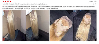 Transparent 613 Blonde Straight Lace Front Wig 13x4 13x6
