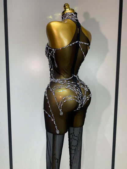 Sparkly Diamond Mesh Jumpsuit for Women
