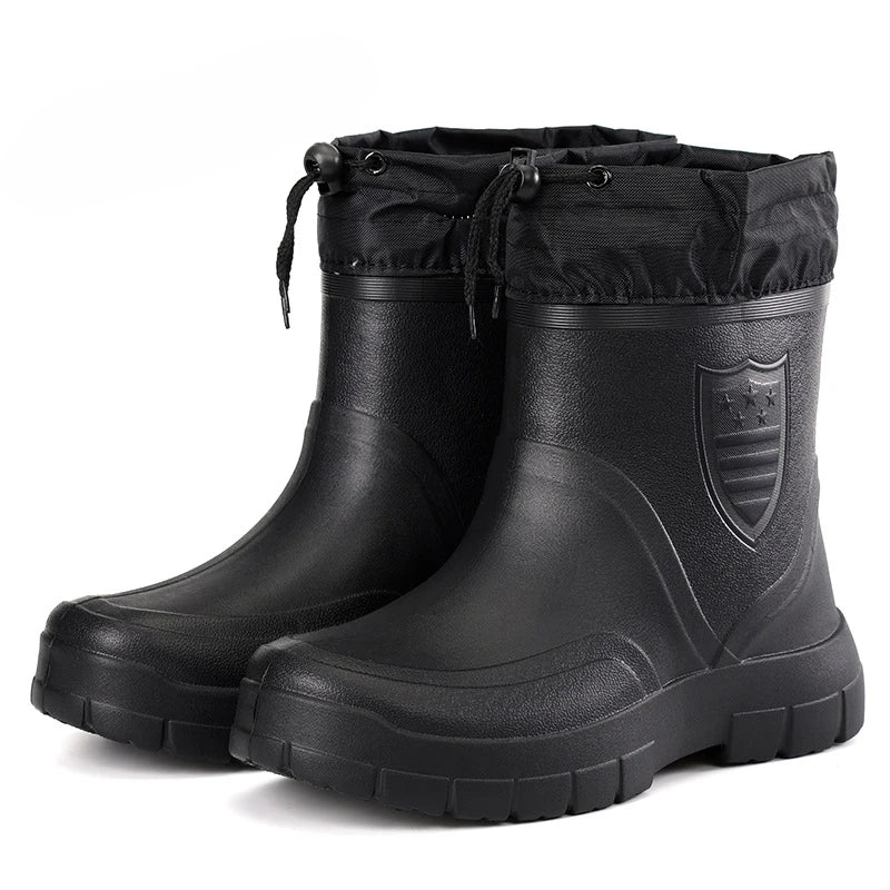 Men's Waterproof Velvet Rain Boots Casual Short Boot