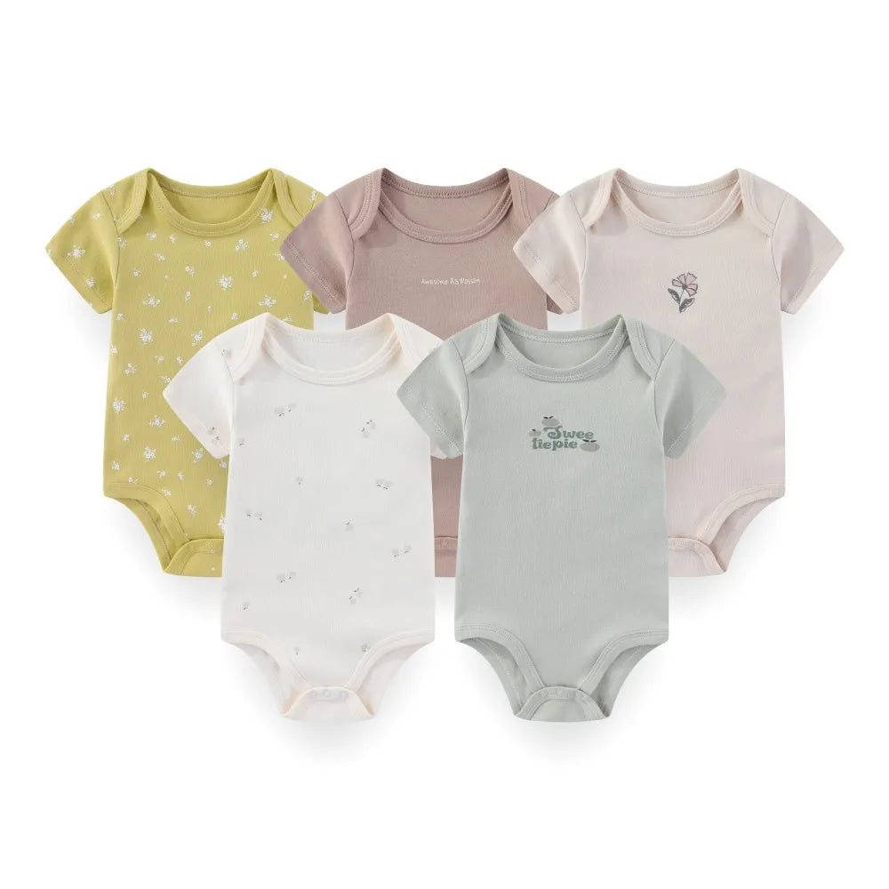 Kiddiezoom Cartoon Short Sleeve Baby Bodysuits 100% Cotton